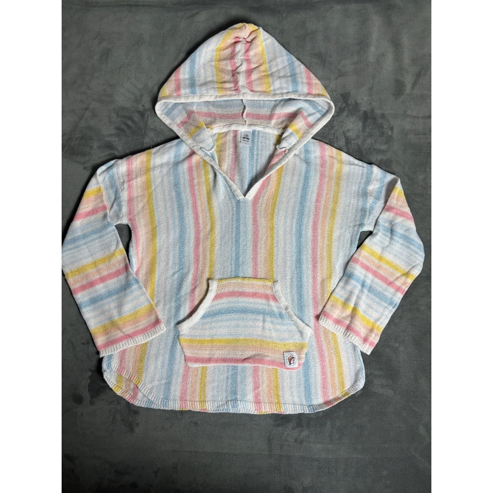 Buc-ee's Women's Large Pastel Striped Baja Hoodie Pullover Kangaroo Pocket